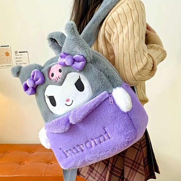 Hello Kitty Kuromi Cute Gray and Purple Backpack New